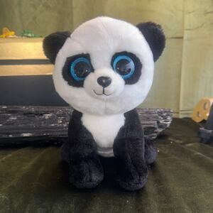 TY Ming Panda Plush Medium Velvety Blue Eyes Sewn Heart Tag EUC Collectible